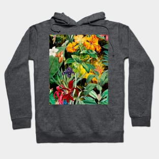 Colorful tropical floral leaves botanical illustration, tropical plants,leaves and flowers, black yellow leaves pattern Hoodie